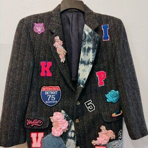 Couture Navy/Grey Wool like blazer size medium - vintage + upcycled